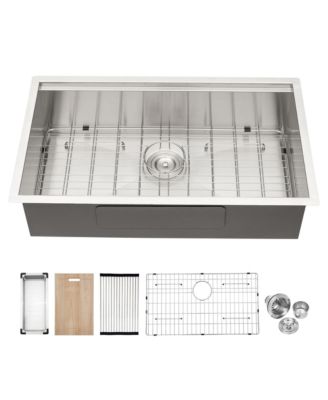 32" Undermount Kitchen Sink, 16G Stainless Steel Ledge Workstation Single Bowl
