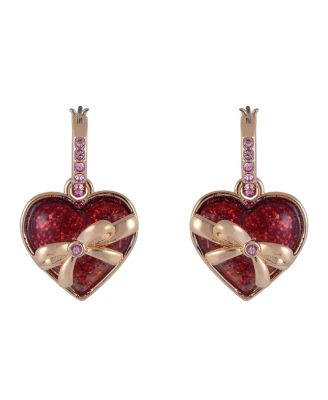  Huggie Hoop Earrings with Glitter Heart Drop