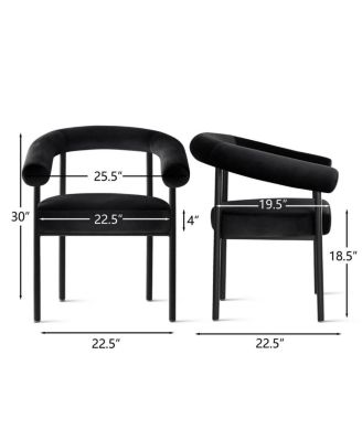 Set of 2 Velvet Upholstered Dining Armchairs Curved Arms Metal Frame