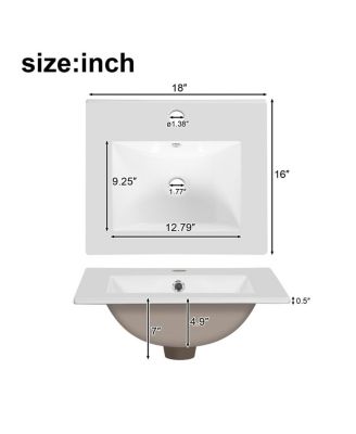 18 Inch Bathroom Vanity with Ceramic Sink, Soft Close Storage Drawer and Door, Freestanding Cabinet for Small Spaces