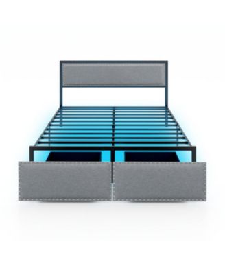 Queen Metal Platform Bed Frame with LED Lights and Storage Drawers