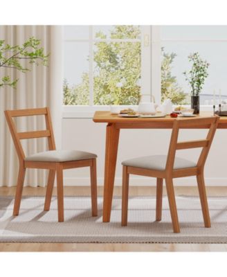Farmhouse Wooden Dining Chairs Set of Two with Cushioned Seat