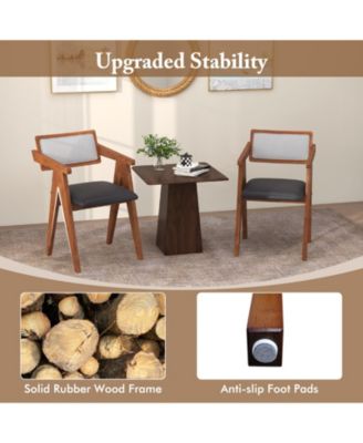 Mid Century Wooden Accent Chairs Set with Padded Seats