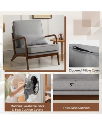 Modern Accent Chair with Wood Armrests and Removable Back