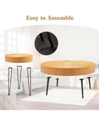 Wooden Coffee Table Set of Two with Metal Legs