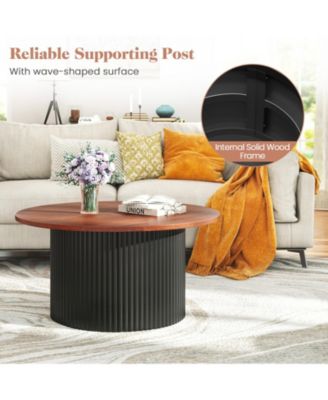 Round Coffee Table with Solid Wood Frame and Top