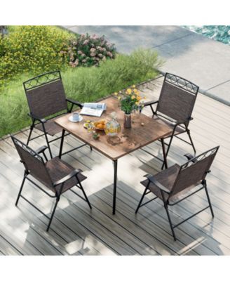 Set of Four Patio Folding Dining Chairs with Armrests