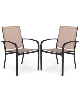 Outdoor Dining Chairs Set of Two with High Back and Metal Frame