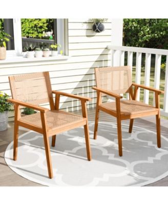 Acacia Wood Patio Dining Chairs Set of Two with Rattan Design