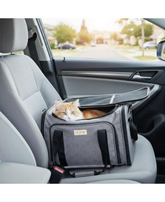 Zeus and Ruta Airline Approved Rolling Cat Carrier With Wheels Telescopic Handle And Shoulder Strap For Pets Under 25lbs Grey