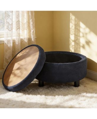 25" Round Storage Ottoman - Tufted Fabric Circle Coffee Table with Removable Top, Footrest Stool for Living Room, Bedroom