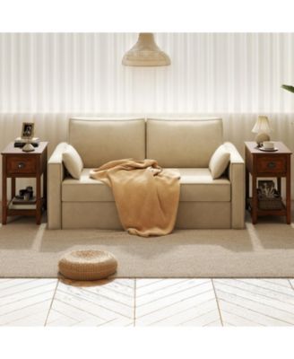 Set of 2 Retro Narrow End Tables with Drawer and Open Shelf