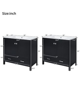 72 Inch Double Bathroom Vanity Set with Ceramic Sinks, Solid Wood Cabinet, Ample Storage and Soft Close Doors, Modern Freestanding