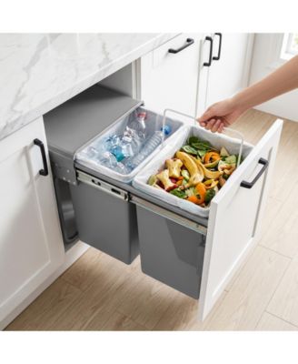  Dual Compartment Under Counter Kitchen Cabinet Pull-Out Trash Can,  Slide-Out Waste Bin with Lid