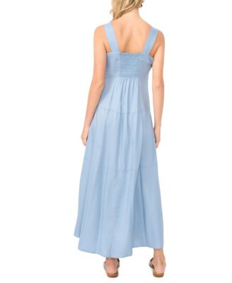 Women's Challis Square-Neck Smocked-Back Sleeveless Maxi Dress
