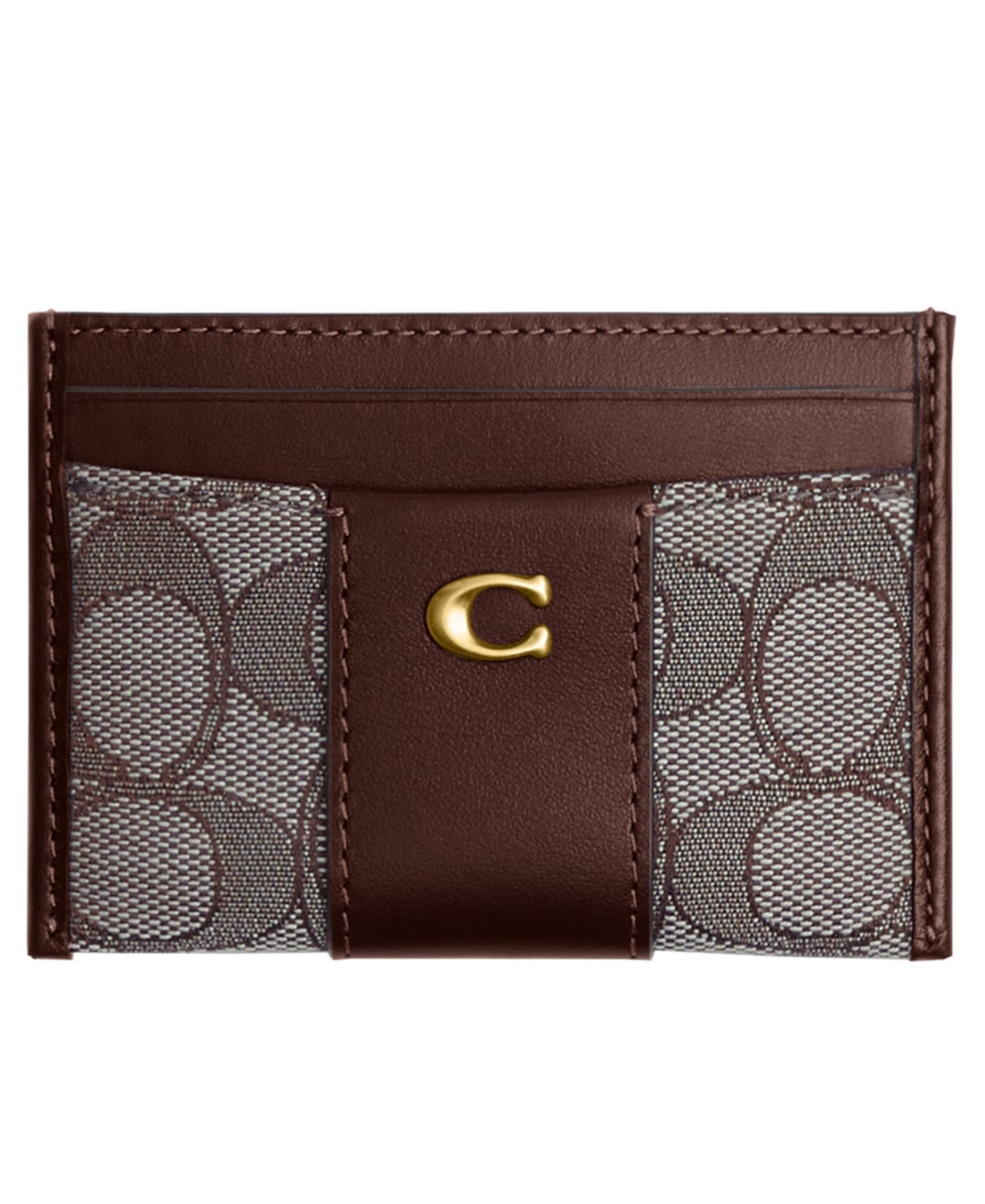 Женский кошелёк Coach Essential Signature Canvas Card Case, цвет: Латунный / Дубовый кленовый — фото 1