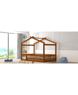 Full Size Wood House Bed Fence