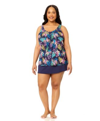 Plus Size Tropical Printed Underwire Tankini Top
