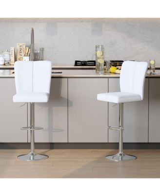 Adjustable Bar Stools Set of 2, Swivel PU Leather Counter Height Chairs with Back and Trumpet-shaped Metal Legs for Kitchen Island