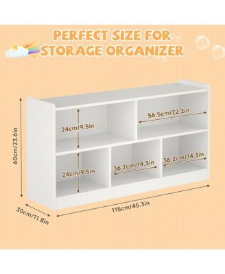 5 Cube Kids Bookcase - Wooden 2-Tier Storage Cabinet, Open Display Book Shelf for Nursery, School Classroom, Playroom