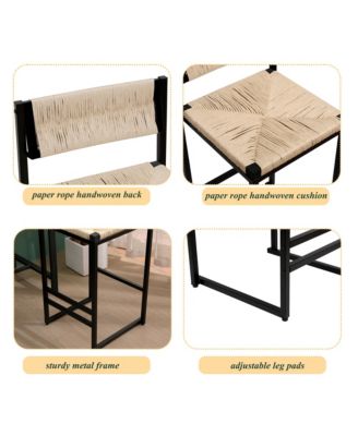 Paper Rope Woven Bar Stools Set of 2, Modern Counter Height Chairs with Metal Frame and Footrest for Kitchen Island