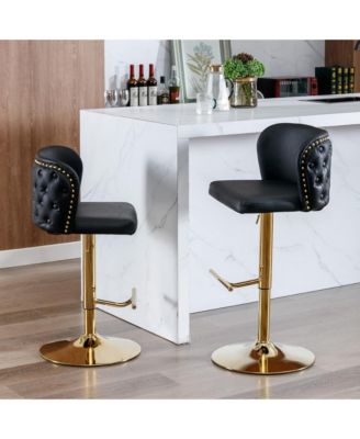 Barstools Set of 2 - Modern PU Leather Bar Stools, Adjustable Swivel Counter Height Chairs with Tufted Backrest for Kitchen Island