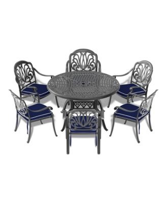 48-inch Cast Aluminum Patio Dining Table with Black Frame and Umbrella Hole