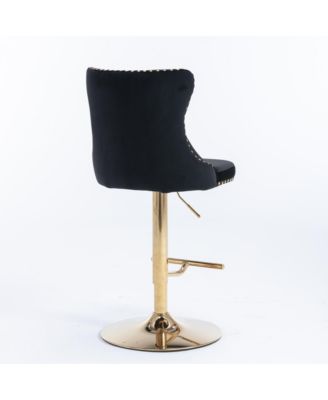Velvet Swivel Bar Stools Set of 2, Adjustable Counter Height Chairs with Nailhead Trim and Gold Metal Base for Kitchen Island