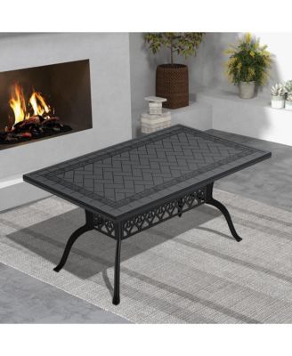 Cast Aluminum Patio Dining Table With Black Frame and Carved Texture on the Tabletop