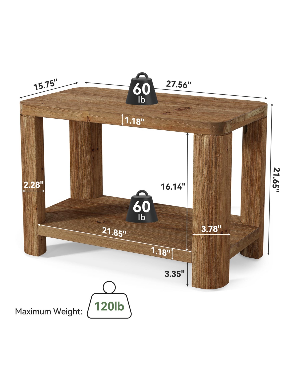 Tribesigns Solid Wood End Table, Farmhouse Side Table with 2-Tier Storage Shelf, Rectangle Bedside Nightstand, Accent Nightstand
