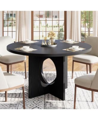 47" Round Dining Table for 4-6 People - Circle Kitchen Dinner Table with Sturdy Pedestal Base, Space Saving Dinning Room Furniture