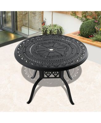 39.37-inch Cast Aluminum Patio Dining Table With Frame and Umbrella Hole