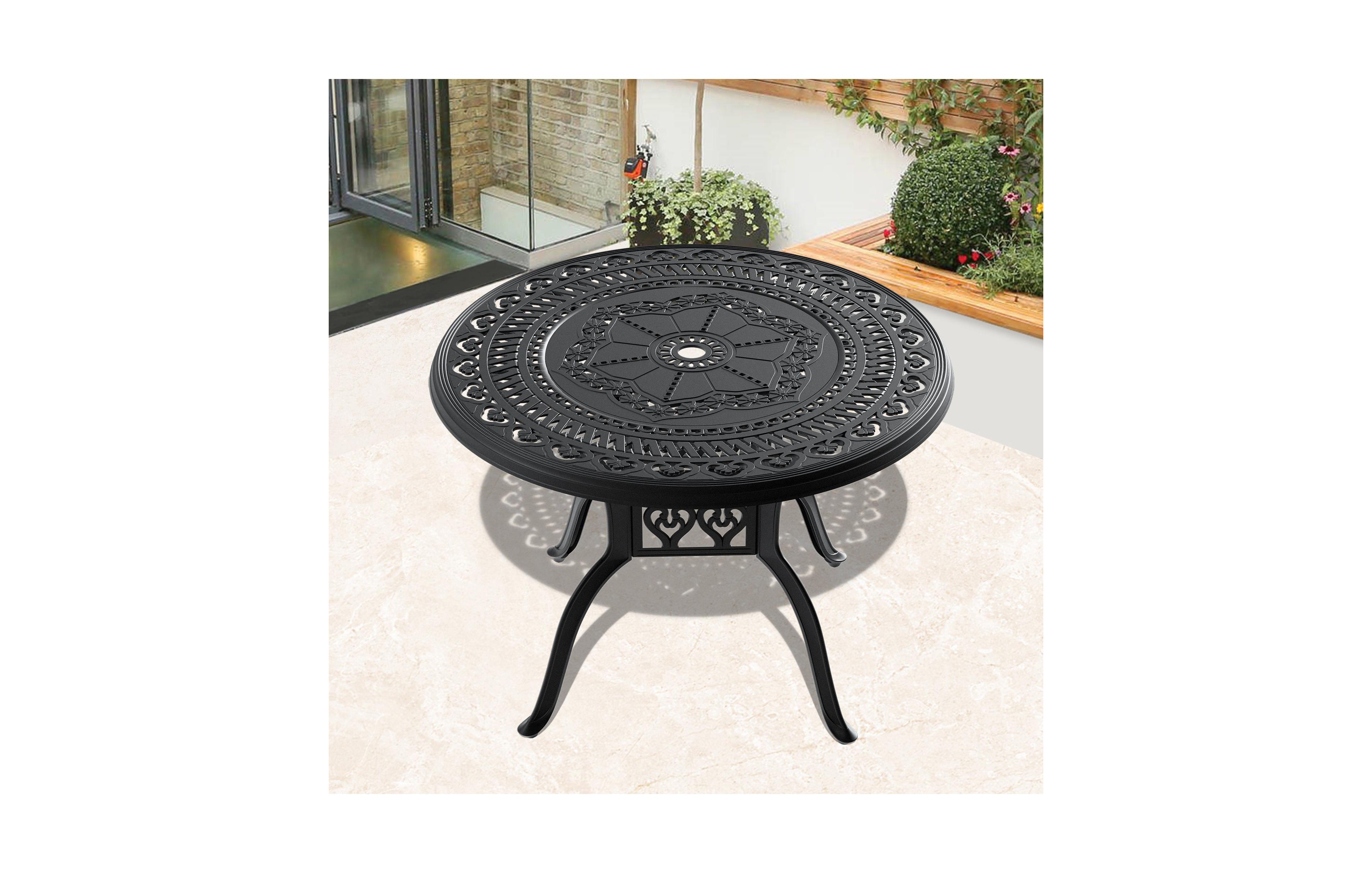 Clihome 39.37-inch Cast Aluminum Patio Dining Table With Frame and Umbrella Hole