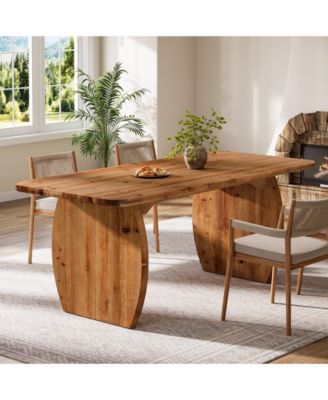 Finmind Solid Wood Dining Table for 4-6 People, Farmhouse Kitchen Table with Sturdy Wooden Legs