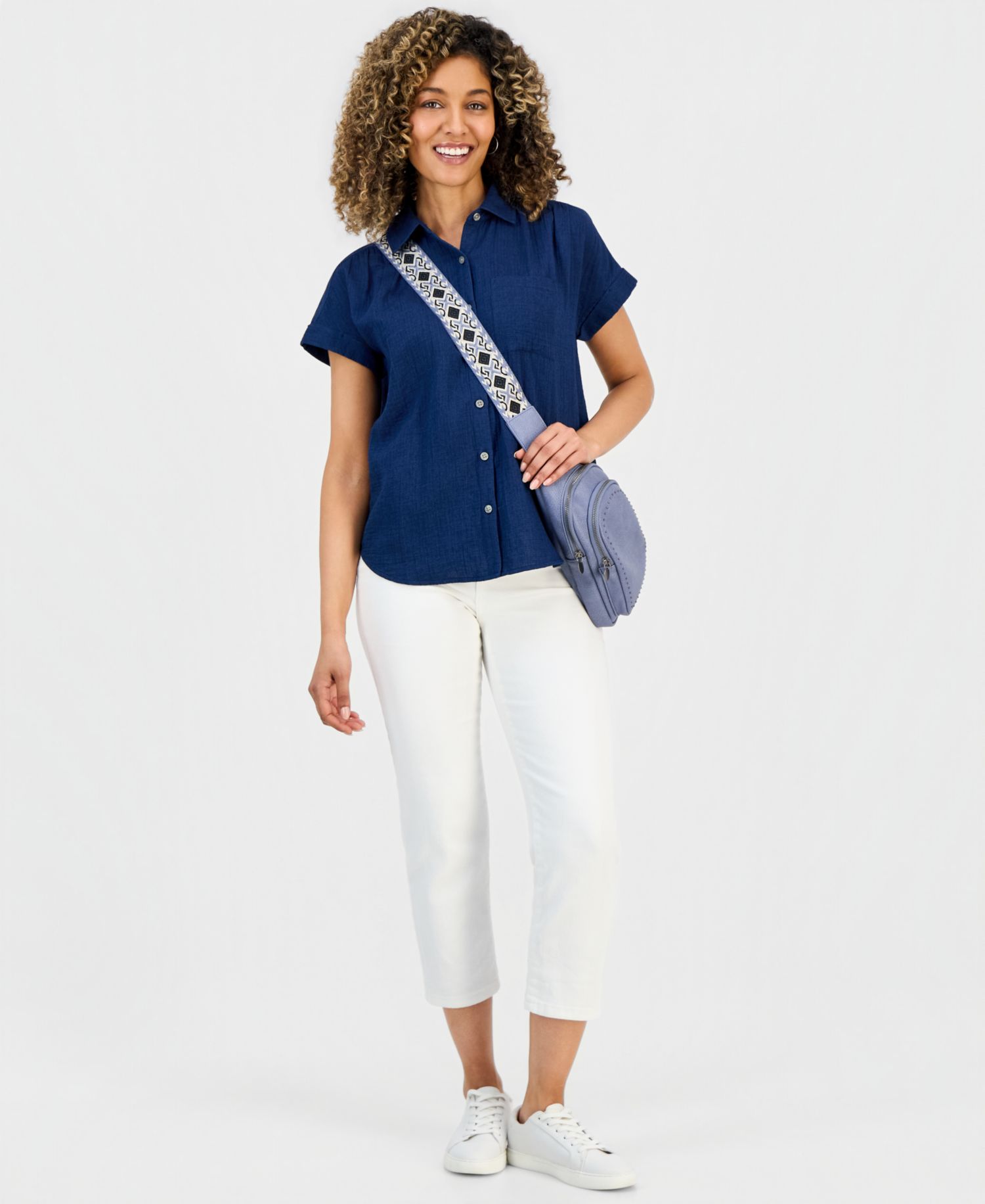 Petite Button-Up Cotton Camp Shirt