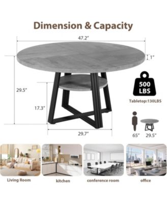Round Dining Table for 4-6, 47.2 in Farmhouse Kitchen Table with Storage, Circle Dinner Tables for Kitchen, Dining Room, Living Room.