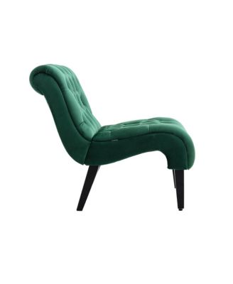 Modern Velvet Accent Chair, Upholstered Fabric Button Reading Chaise with Tufted Back, Wooden Legs, Rolled Edge Design for Living Room