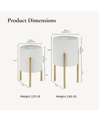 2-Piece Diamond Pattern Round Metal Cachepot Planter Set