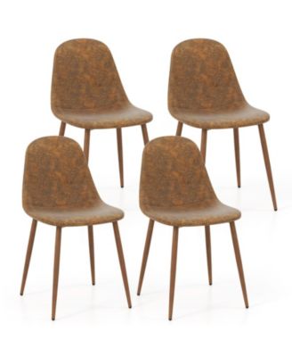 Dining Chair Set of 4 Faux PU Leather Upholstered Kitchen Chairs with Metal Legs
