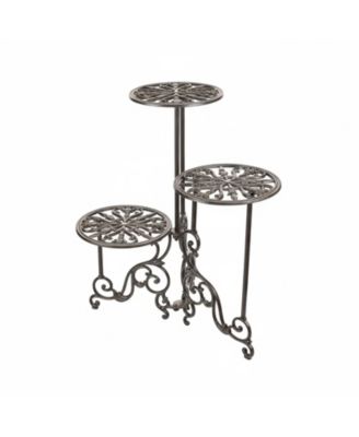 3 Tier Cast Iron Plant Stand Foldable Rustic Metal Shelf 24in Tall Indoor Outdoor Flower Pot Holder Display Rack