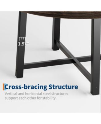 47" Round Dining Table for 4, Modern Industrial Kitchen Table with Thick Tabletop and Sturdy Metal Base, Space-Saving Wooden Kitchen