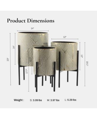 Set of 3 Metal Cachepot Planters with Stand