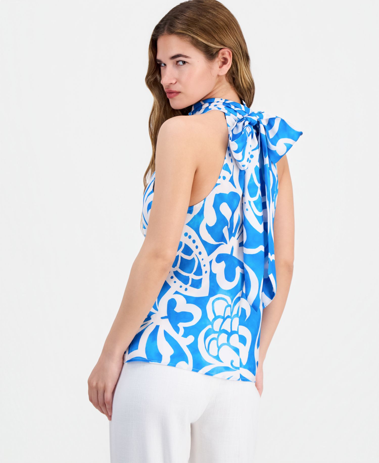 ASL Petite Sleeveless Tie-Neck Top