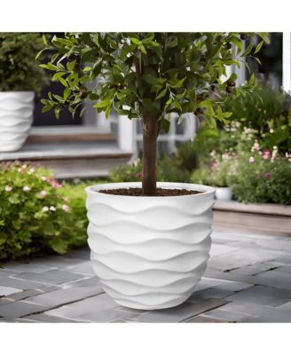 17.4-Inch Round Waves MgO Planter, White
