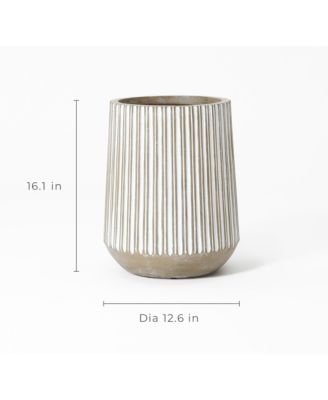 12.6-Inch Round Brown and White Striped MgO Planter