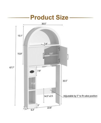 Over The Toilet Storage Cabinet Freestanding Adjustable Shelf Anti-tip Arched Doors Space-saving Multifunctional
