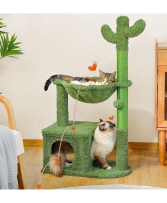 Cactus Cat Tree with Large Condo Sisal Rope, Indoor Cat Tower with Scratching Posts