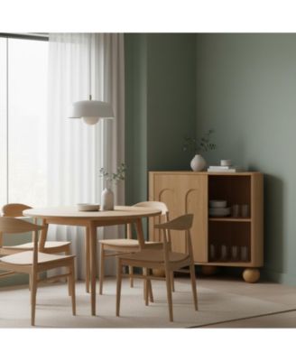 Mid-Century Modern Corner Cabinet Storage Adjustable Shelf Curved Edge Safe Multi-Space Use