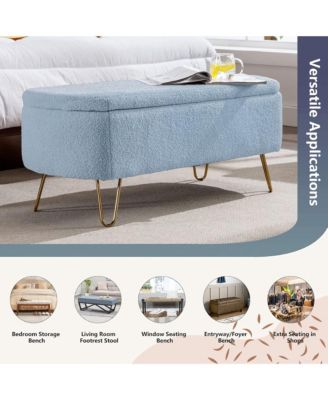 Modern Storage Ottoman Bench - Oval Faux Fur Entryway Bench, End of Bed Bench with Legs for Living Room, Bedroom