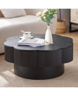 Flower Shaped Coffee Table, 31.5" Modern Wood Center Table with Storage for Living Room, Office
